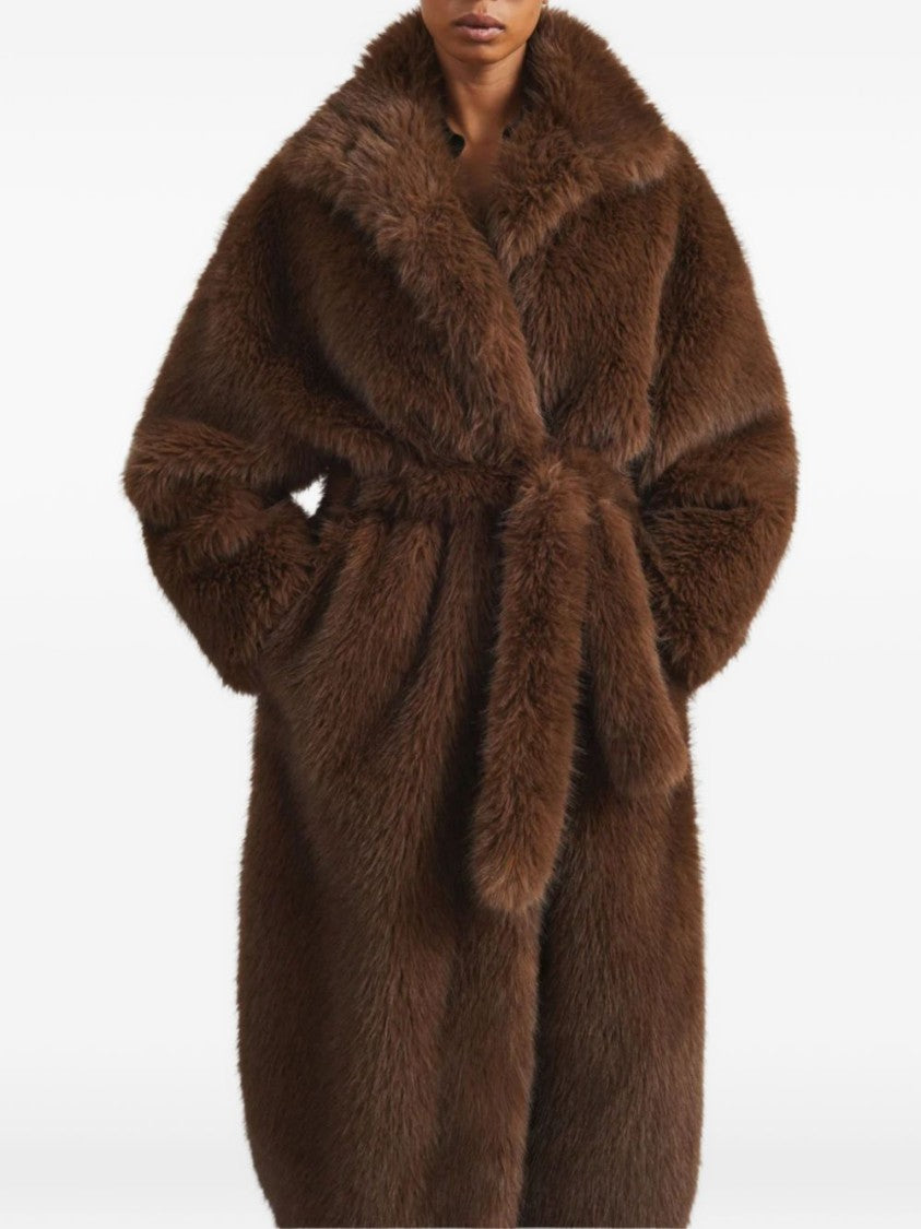 The Frankie Shop Brown High Collar Faux Fur Coat