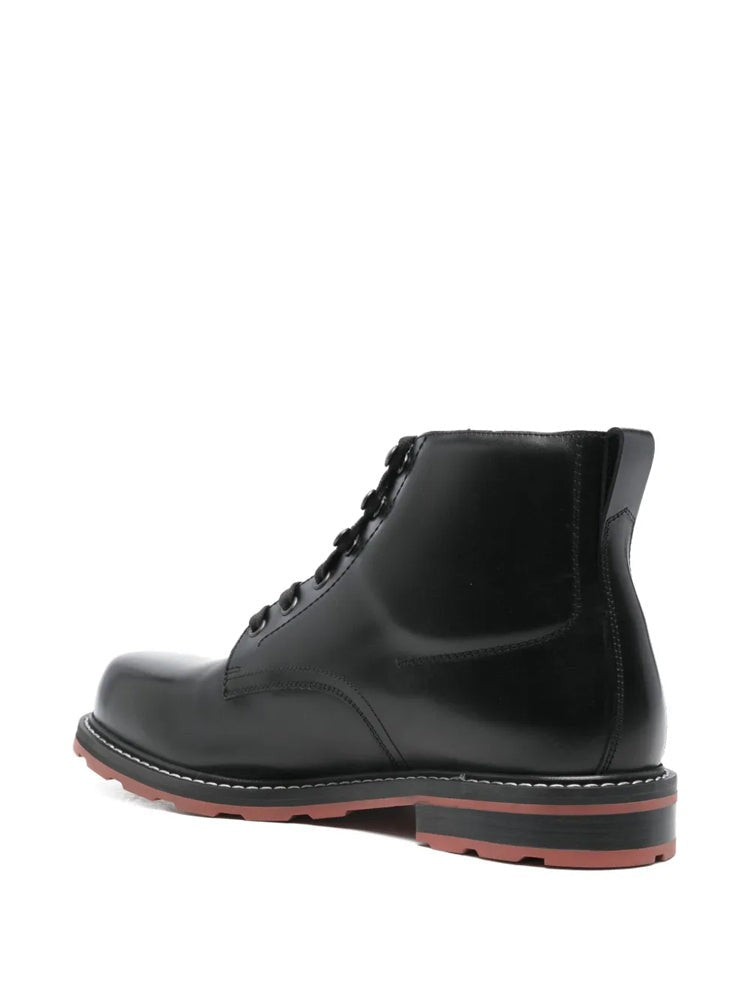 Bally Black Treaded Lace-Up Leather Ankle Boots