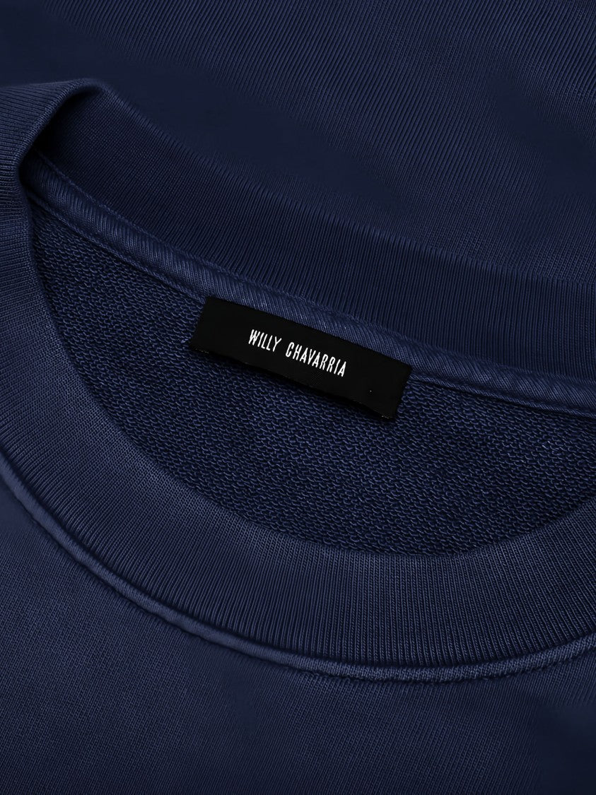 Willy Chavarria Navy Cotton Sweatshirt With Contrast Logo