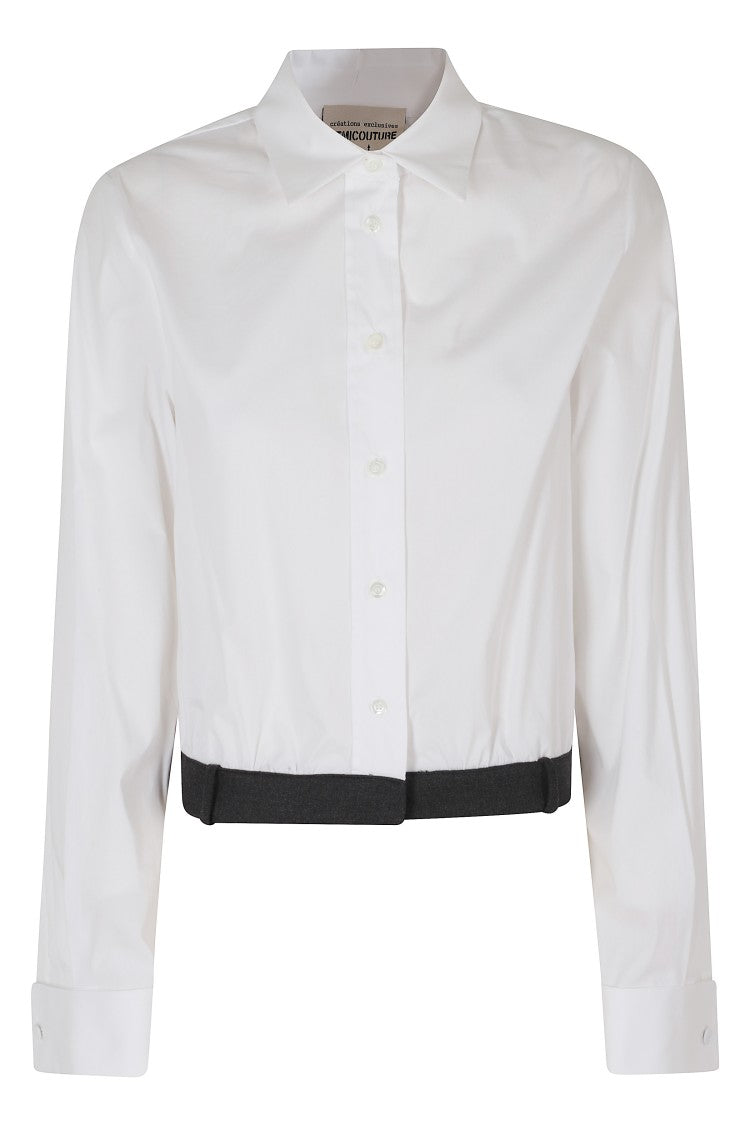 Semi Couture White Cropped Stretch Cotton Blouse