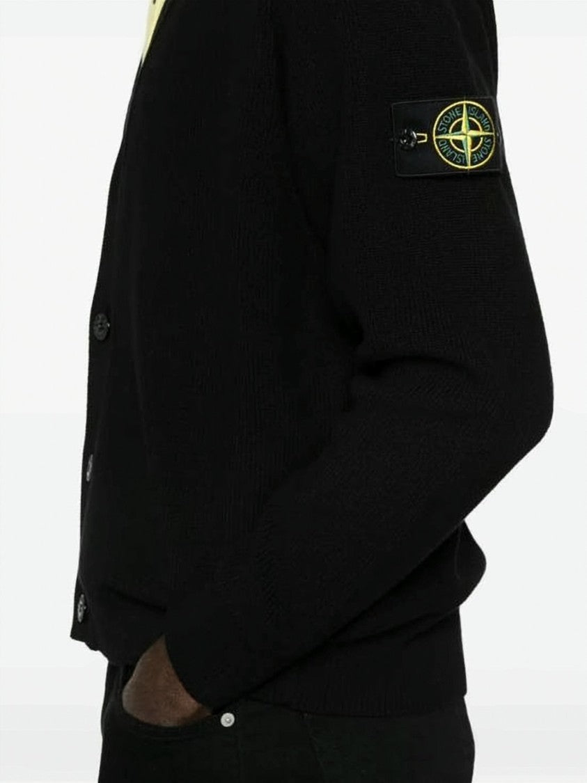Stone Island V-Neck Cotton Cardigan With Distinctive Logo Patch