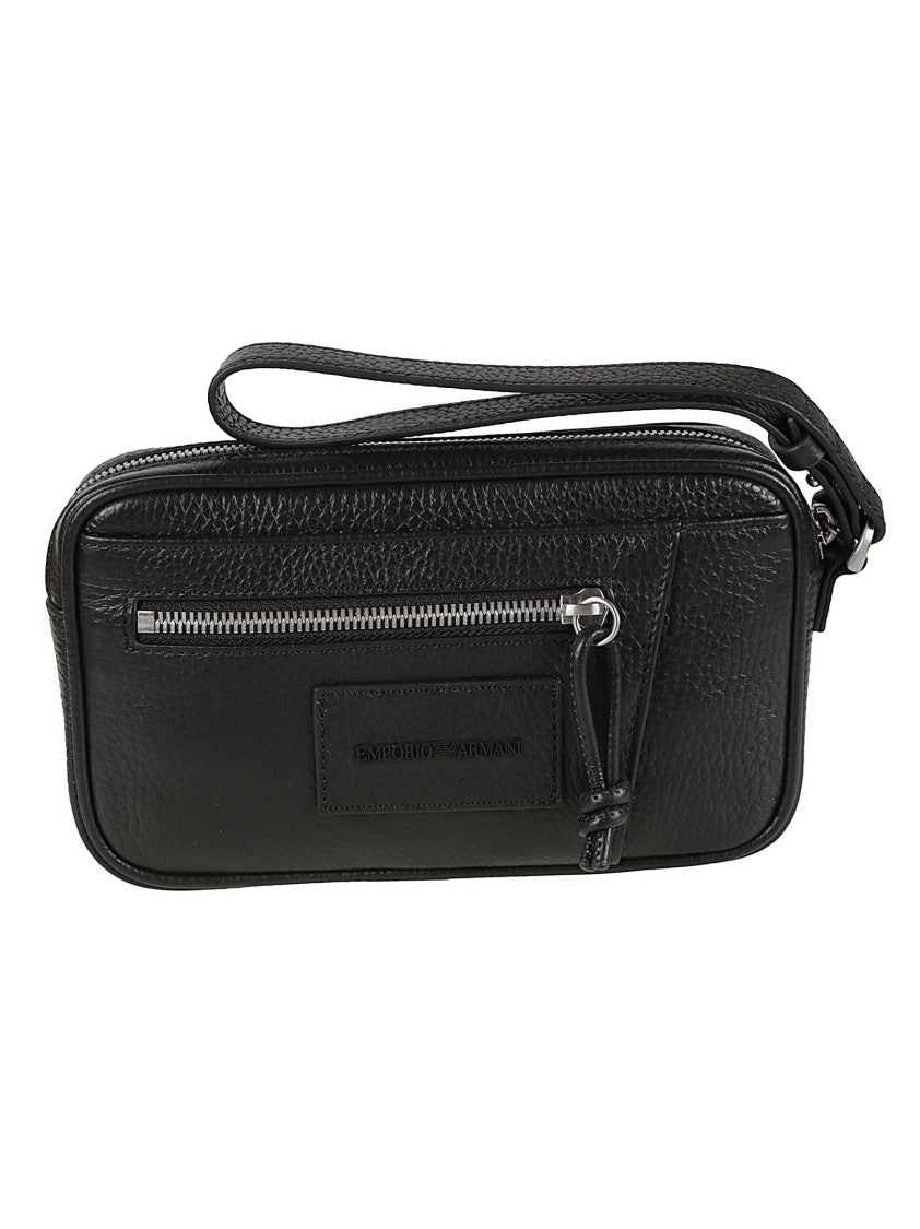 Emporio Armani Textured Calf Leather Logo Zippered Beauty Case