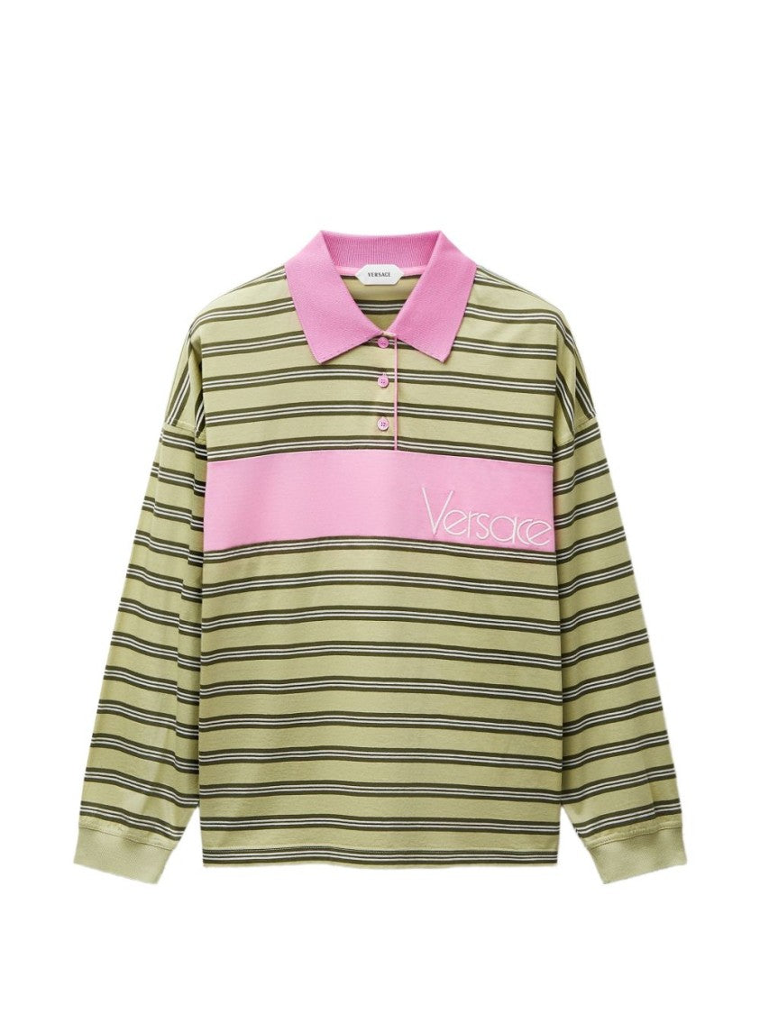 Versace Black Striped-Intarsia Cotton Polo Shirt