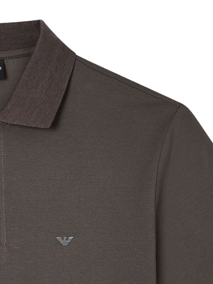 Emporio Armani Textured Pique Grey Polo Shirt