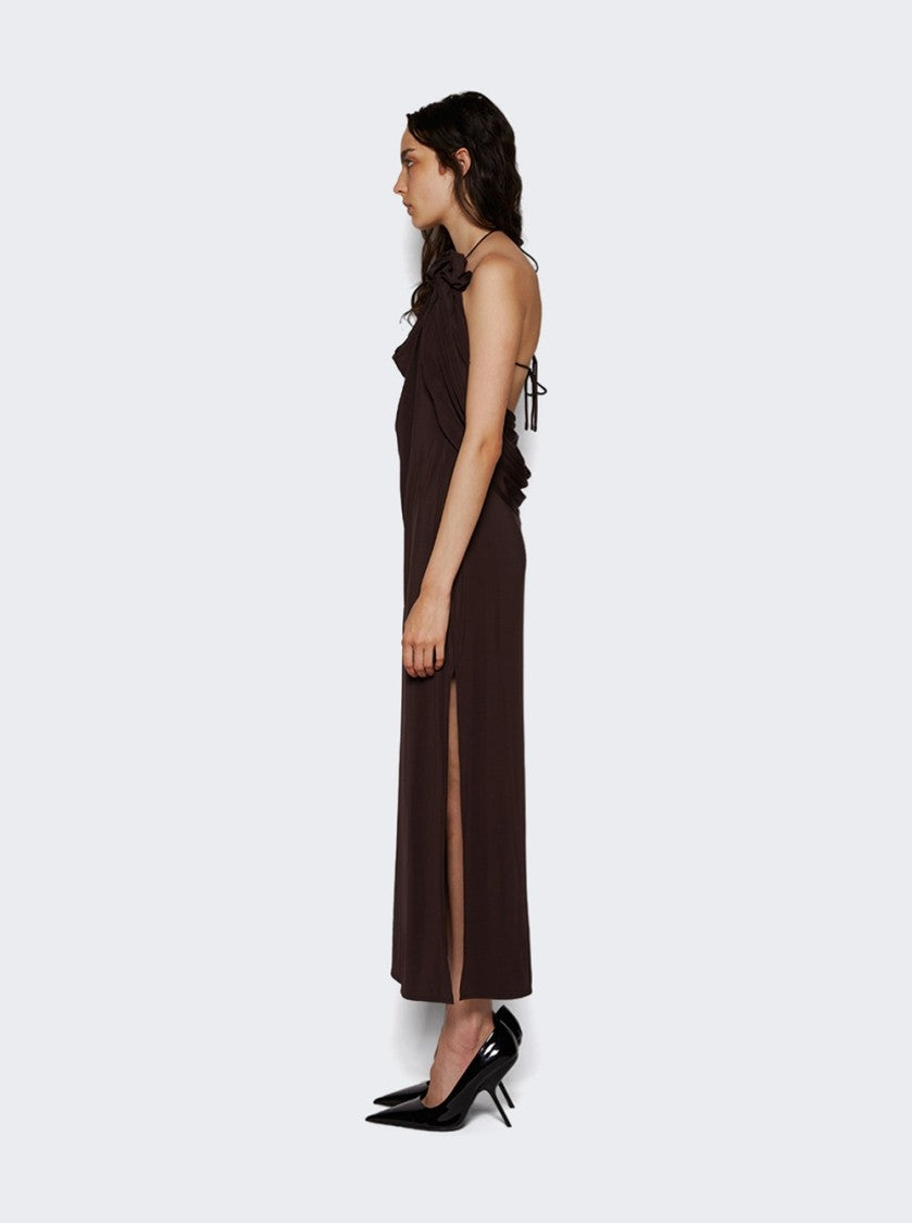 Magda Butrym Draped Cowl Neck Midi Dress Brown