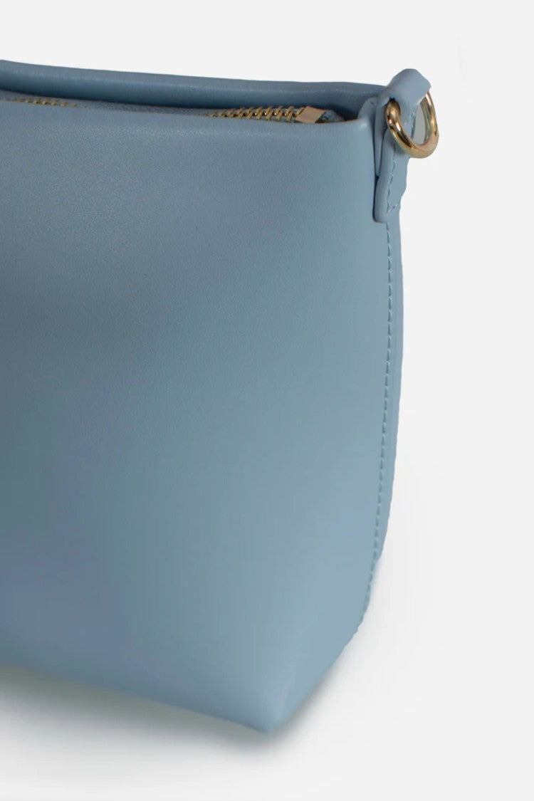 Mc2 Saint Barth Trapezoidal Light Blue Handbag With Gold-Tone Accents