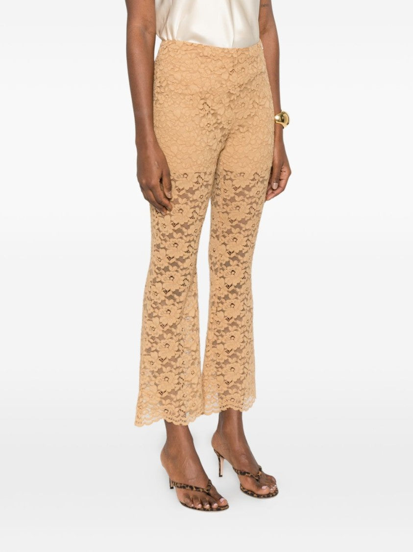Twin-Set Dark Safari Floral Lace Flared Pants