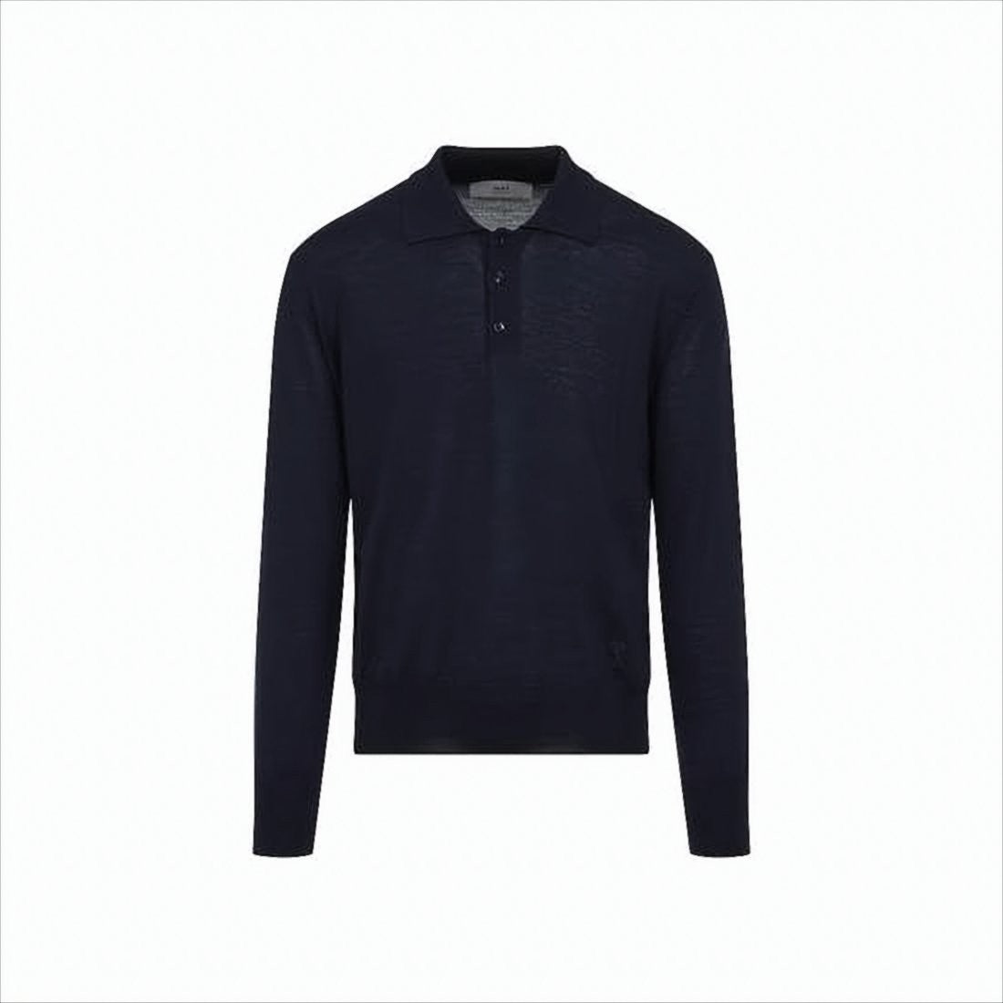 Ami Long-Sleeve Polo Shirt In Fine Merino Wool