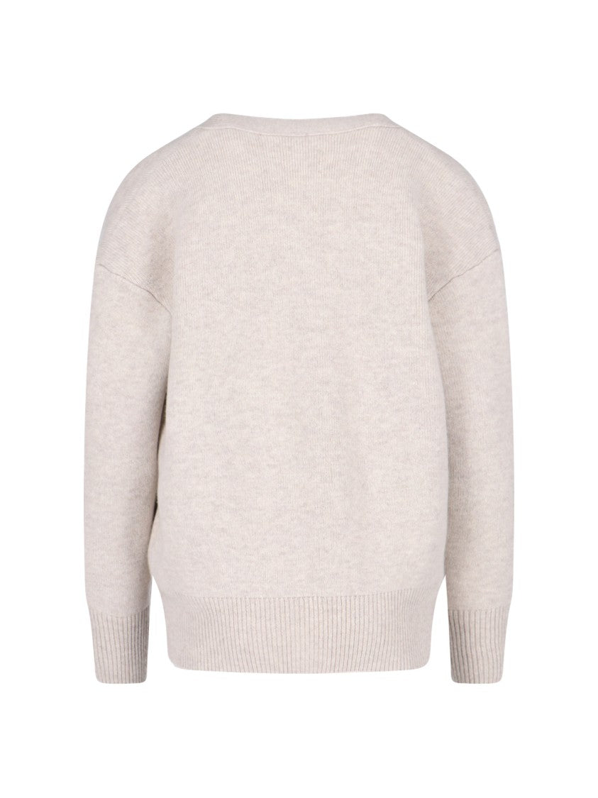 Lisa Yang Soft Beige Knit Cardigan With V-Neckline And Button Closure