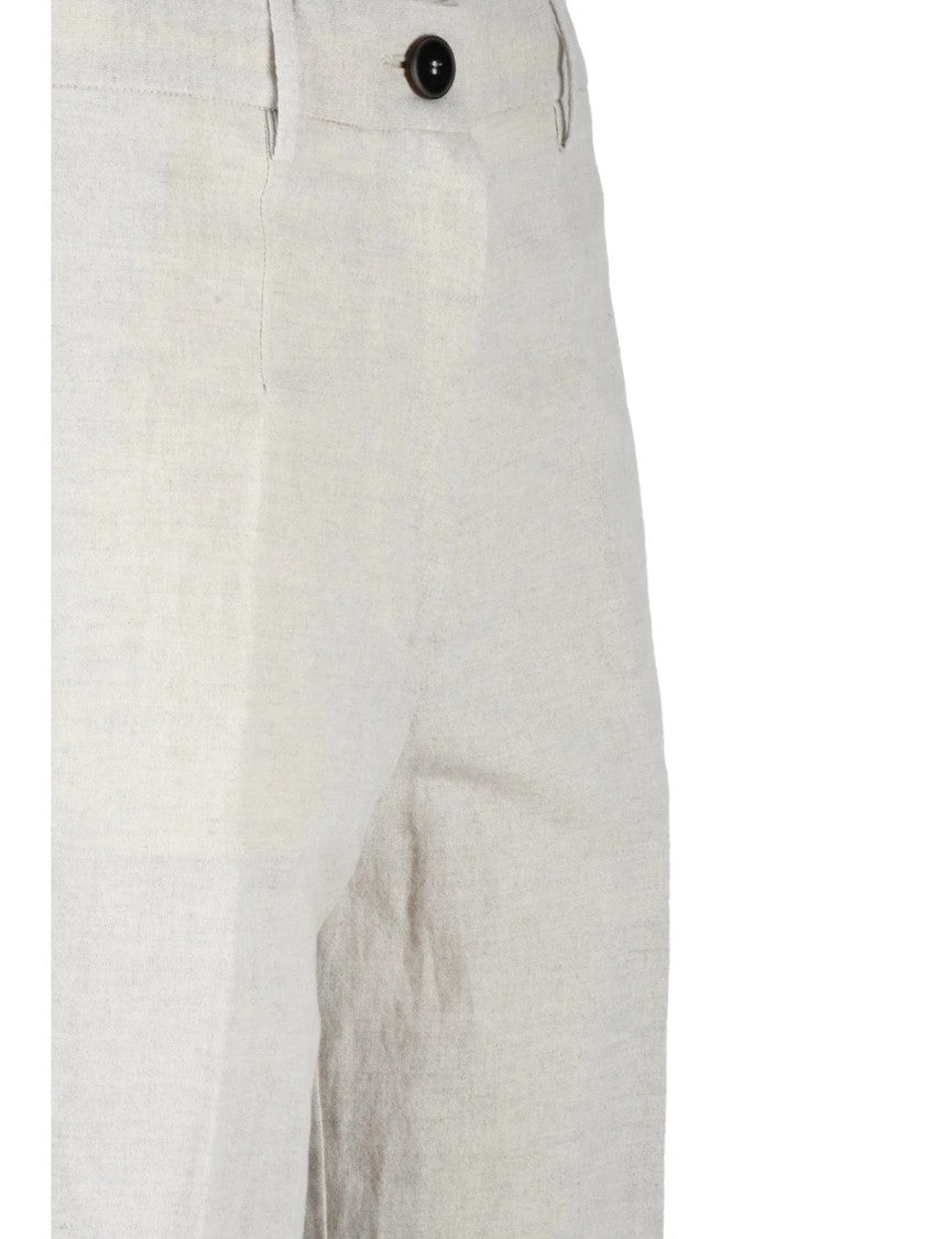 Pomandère Beige Linen-Blend Straight-Leg Pants