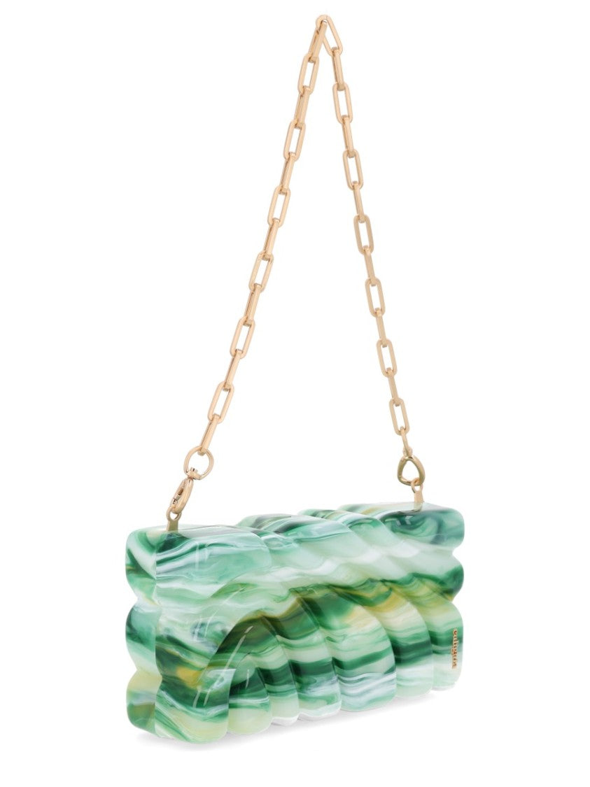 Cult Gaia Aura Wavy Marbled Green Acrylic Clutch
