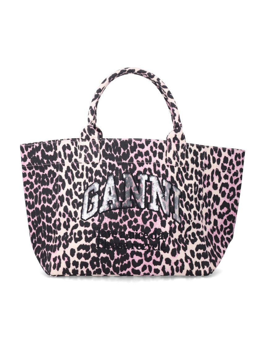 Ganni Leopard Printed Sequin Medium Tote