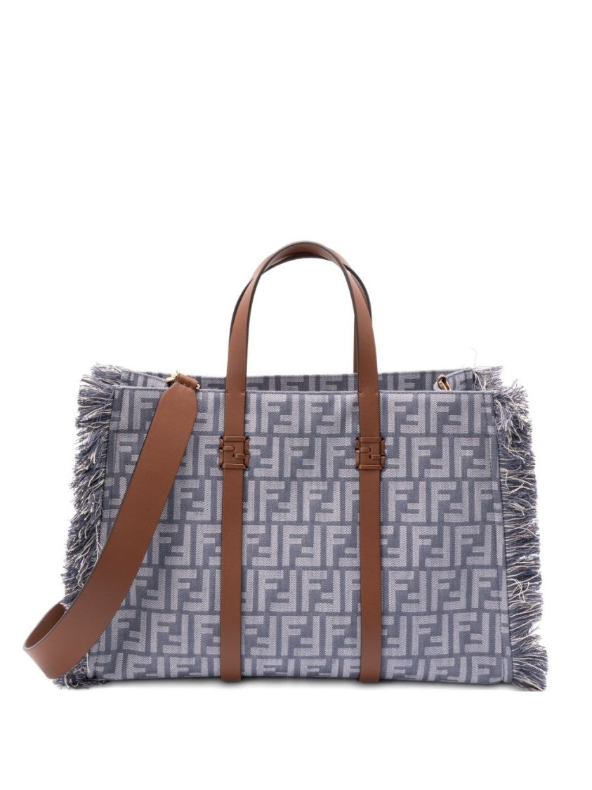 Fendi Fringed Edge Grey Tote Bag