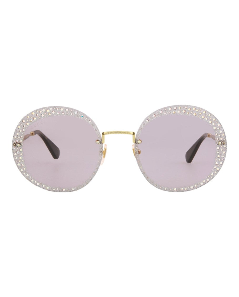 Gucci Round-Frame Metal Sunglasses With Sparkling Embellishments