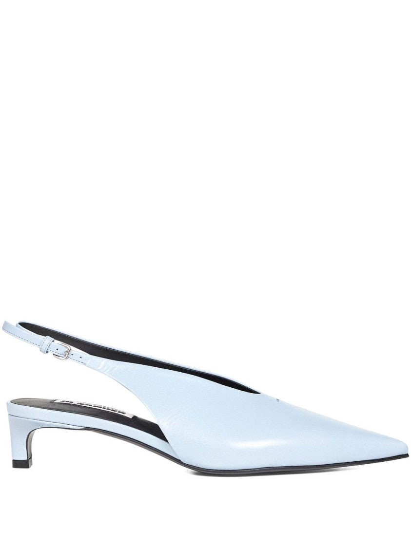 Jil Sander Light Blue Leather High Rounded V-Neck Pumps