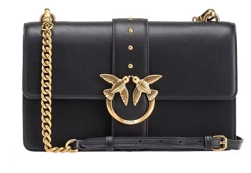 Pinko Structured Black Bag With Gold-Tone Embellishment