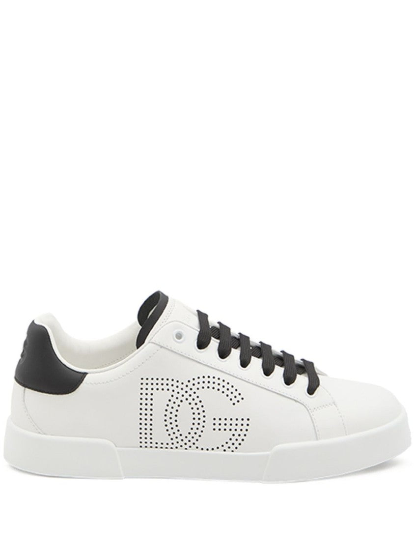 Dolce & Gabbana Perforated Leather Sneakers With Logo Accents And Flat Rubber Sole