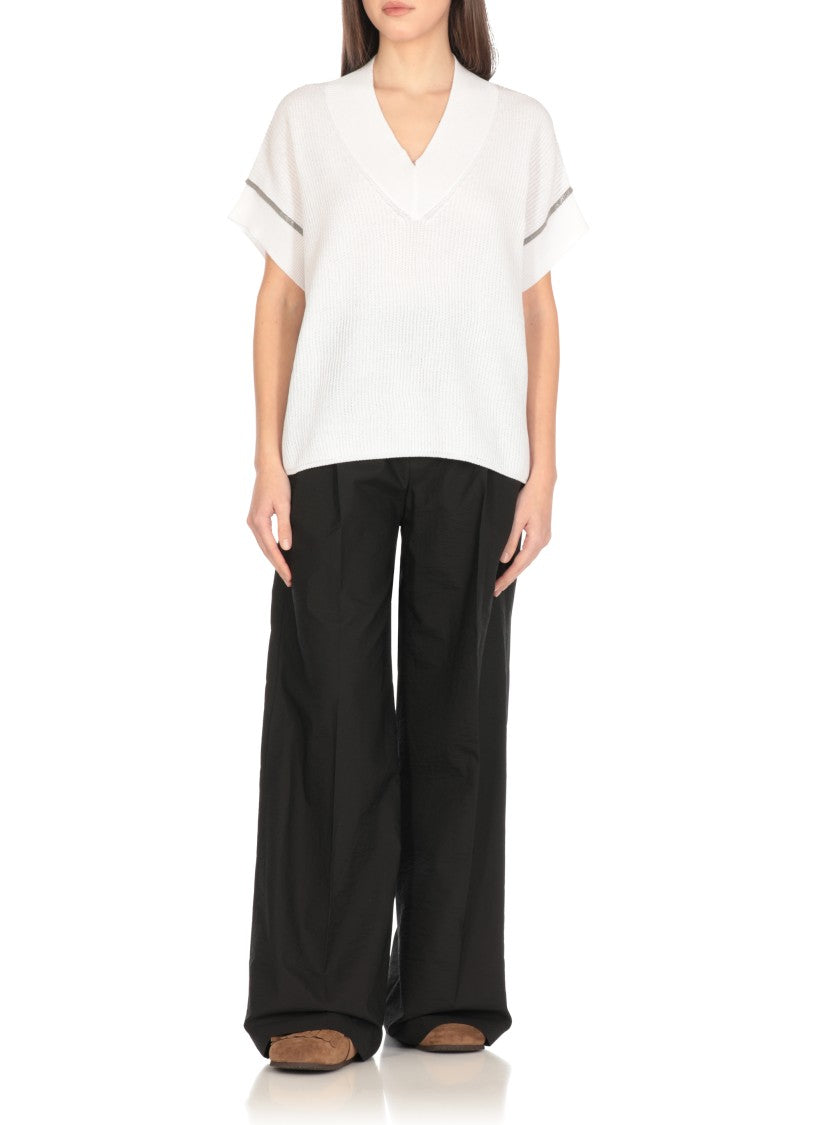 Brunello Cucinelli Wide-Leg Black Cotton Pants