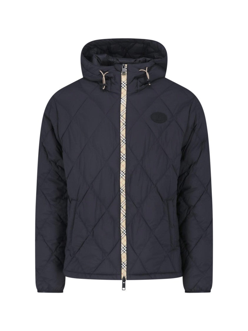 Burberry Quilted Technical Fabric Jacket With Hood And Signature Check Detail