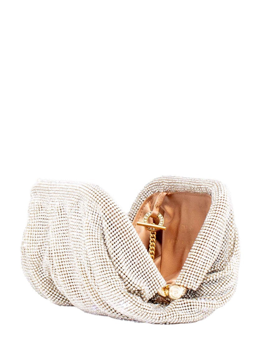 Benedetta Bruzziches Rhinestone-Embellished White Aluminum Mesh Clutch