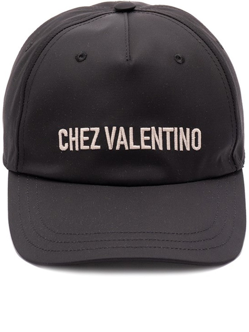 Valentino Black Chez Valentino Embroidered Baseball Cap