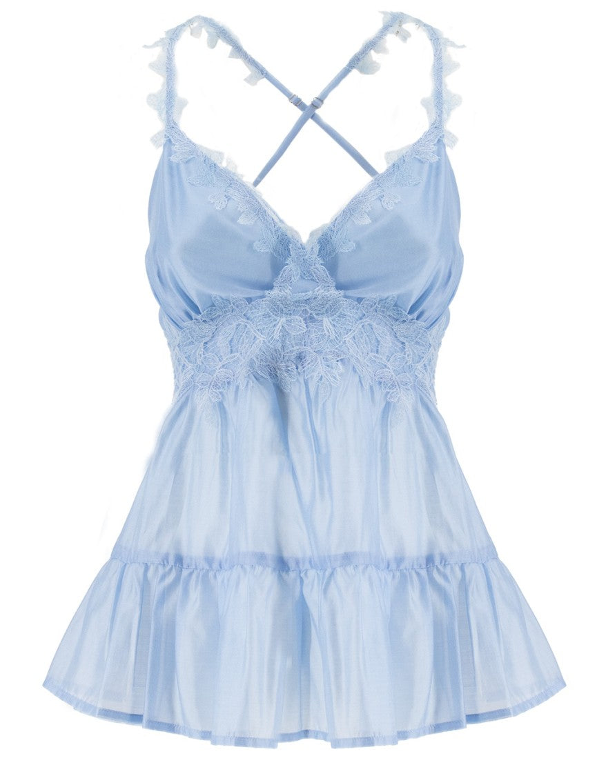 Ermanno Firenze Sheer Hem Top With Floral Lace Straps