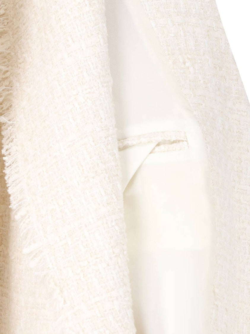 Balmain Cream Double-Breasted Tweed Gold-Tone Blazer