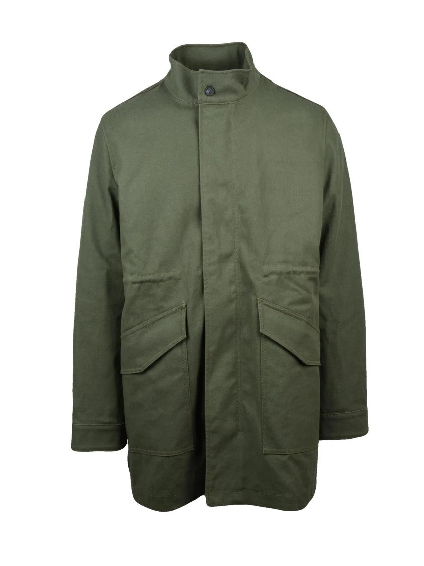 Maison Kitsuné Functional Military Green Canvas Jacket With Adjustable Waist And Removable Lining