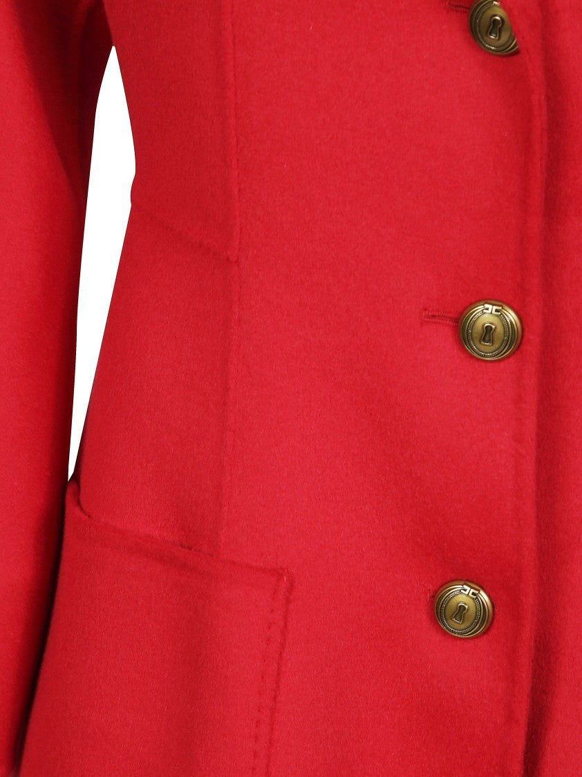 Elisabetta Franchi Belted Red Wool Tailored Coat