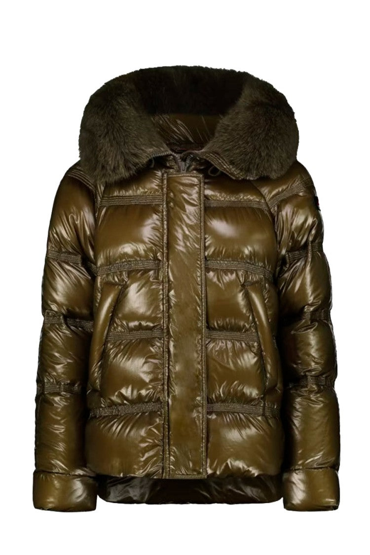 Peuterey Olive Green Glossy Hooded Polyamide Puffer Jacket