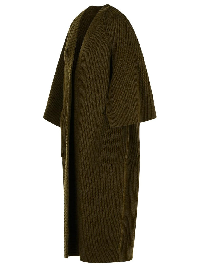 Max Mara Moss Green Wool And Cashmere Ribbed Cardigan
