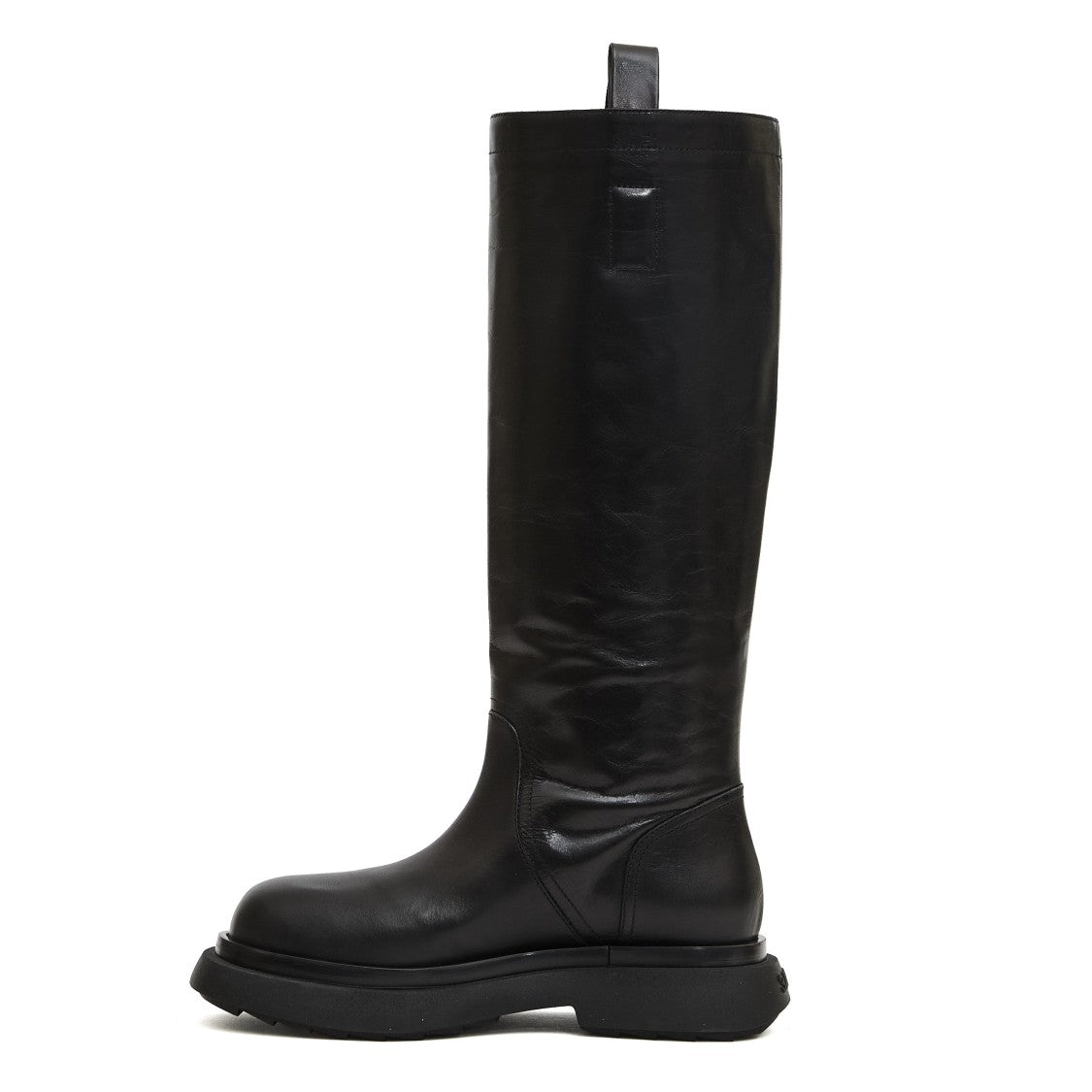 3Juin Black Leather Tall Boots With Chunky Sole And Pull Tabs