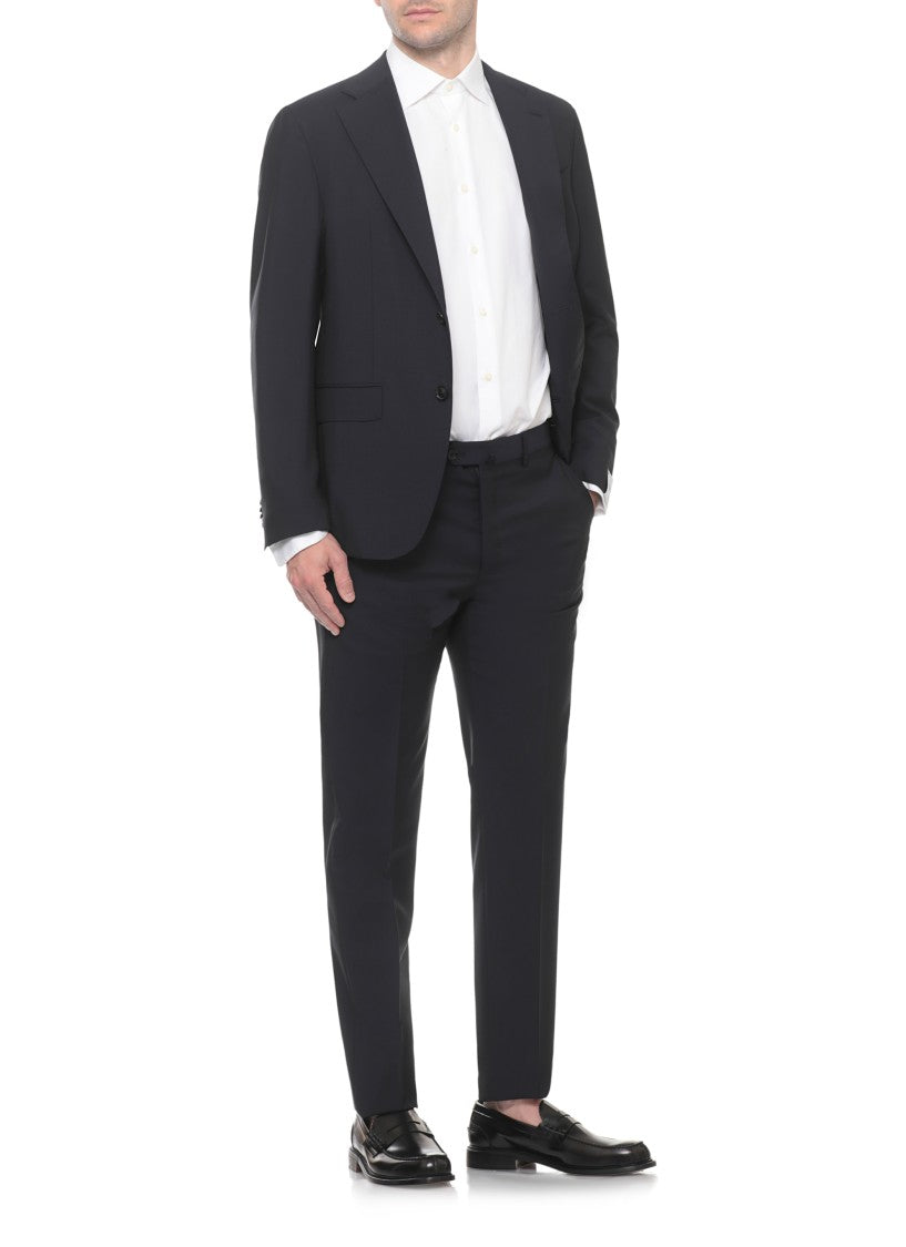 Caruso Black Manon Peak Lapel Wool Suit