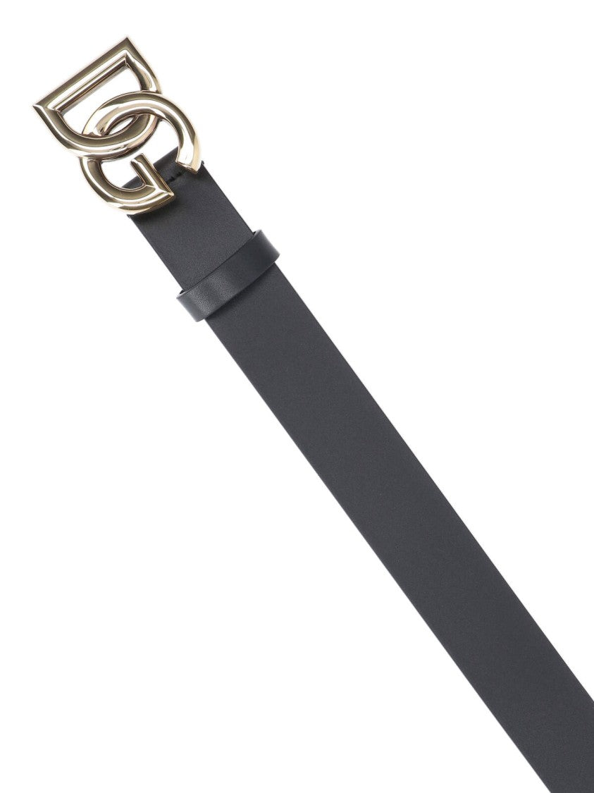Dolce & Gabbana Black Belt With Gold-Tone Logo Buckle
