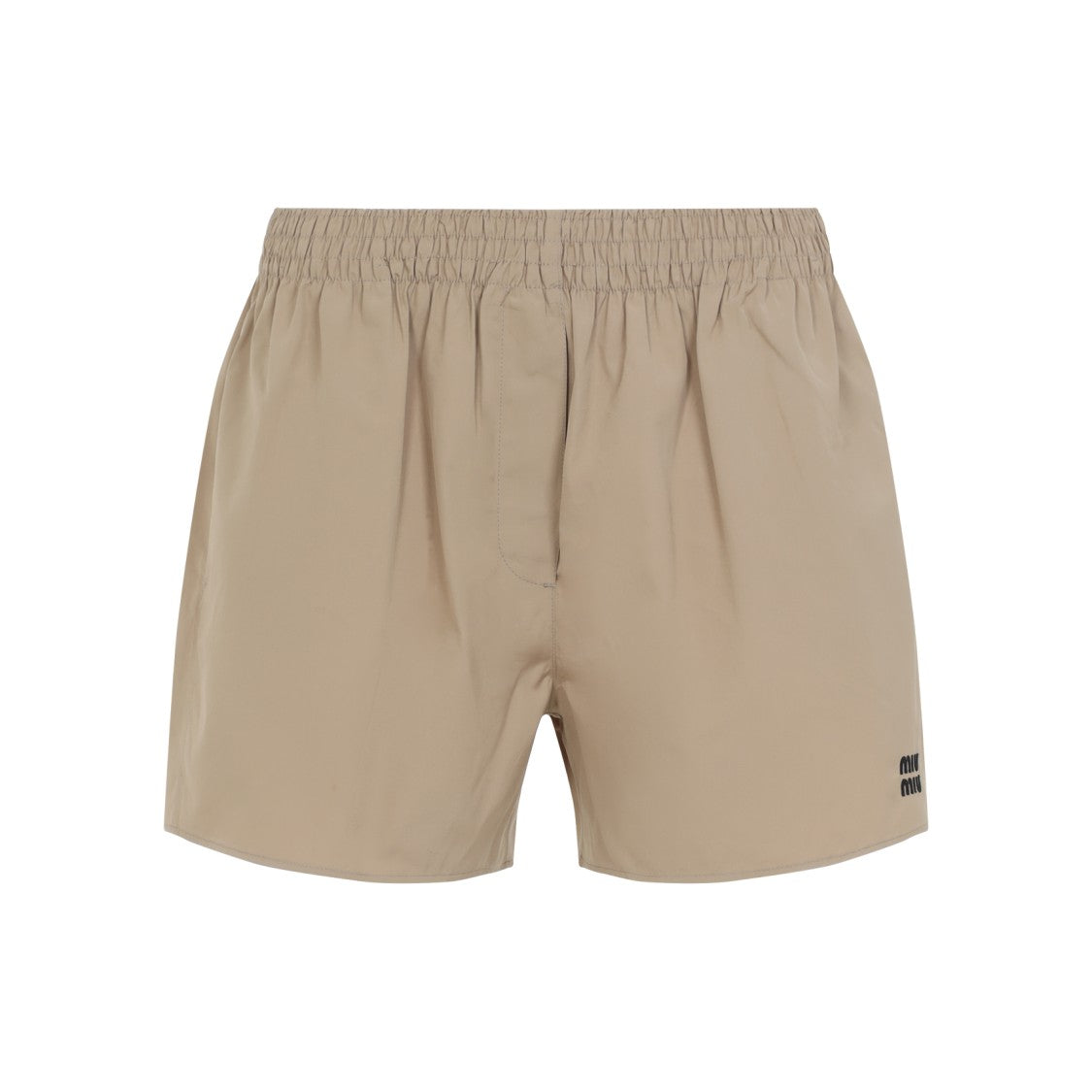 Miu Miu Khaki Cotton Shorts With Embroidered Logo