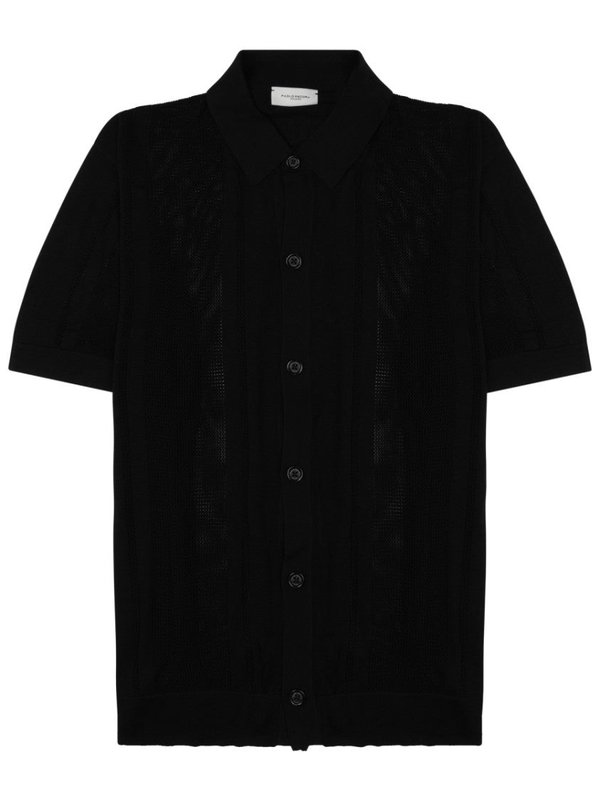 Paolo Pecora Milano Casual Short-Sleeved Black Shirt With Textured Patterns