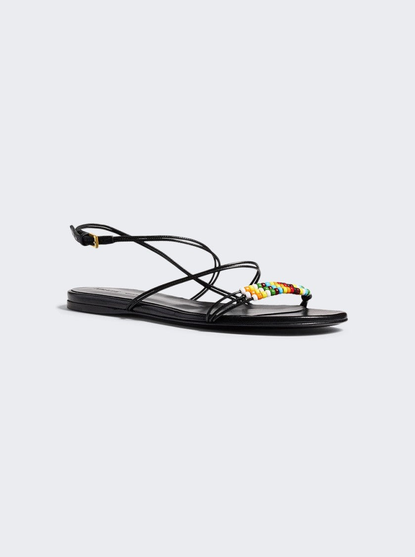 Khaite Loop Flat Sandals With Beads Black