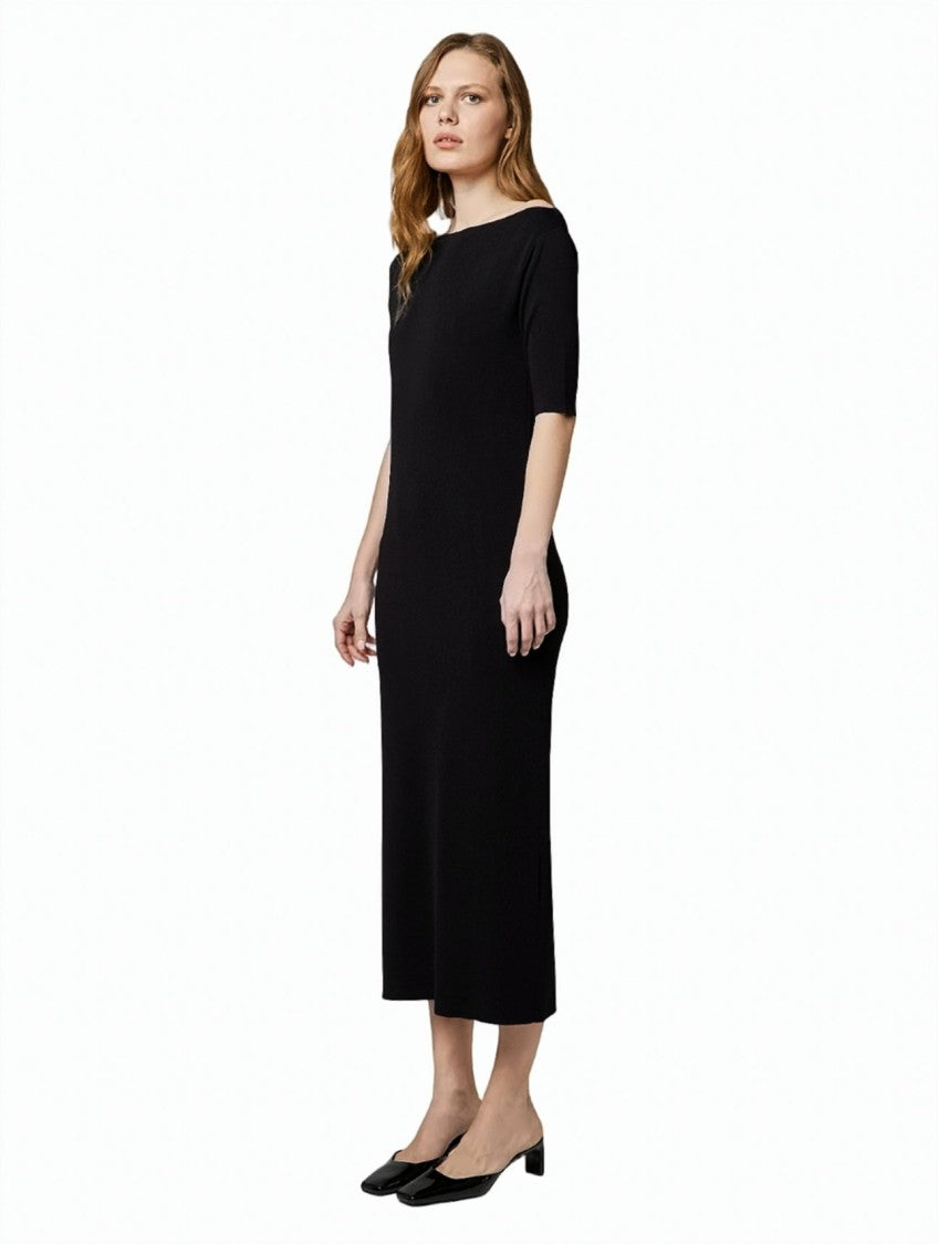 Alpha Studio Elbow-Sleeve Boat-Neck Midi Dress