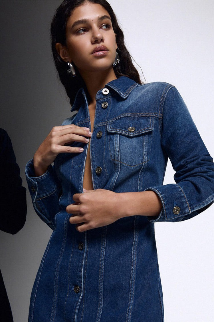 Liu Jo X Capsule 1 Elodie Dark Blue Denim Shirt Mini Dress