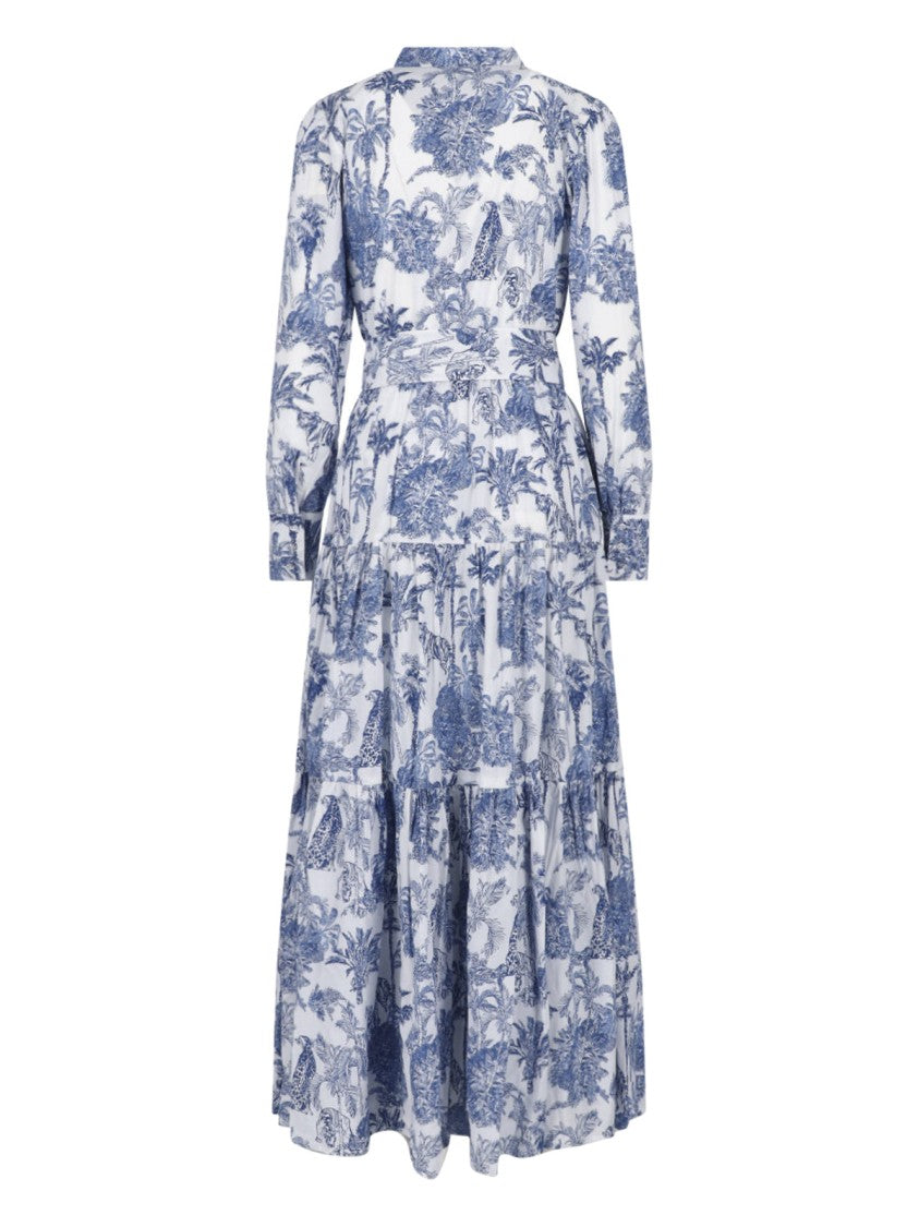 Mc2 Saint Barth Midi Dress With Tiered Skirt And Botanical Print