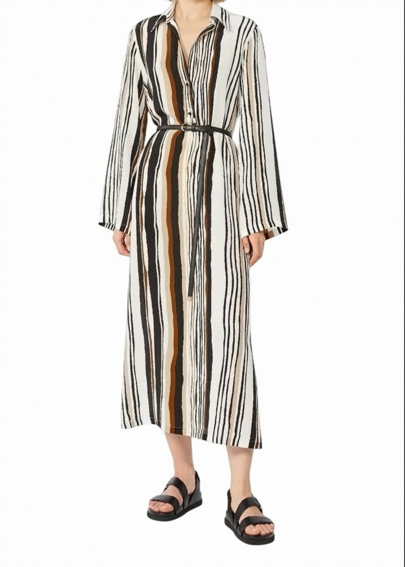 max mara maxi dress Long Kaftan All-Over Print White Grecian Halter Maxi LONG SLEEVE SHIRT Color:WASHED-SAPPHIRE loose fit Silk georgette
