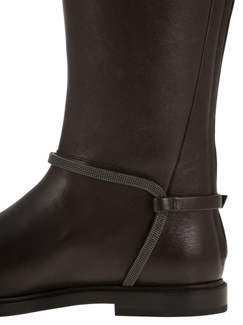 Brunello Cucinelli Classic Leather Boot With Precious Spurs