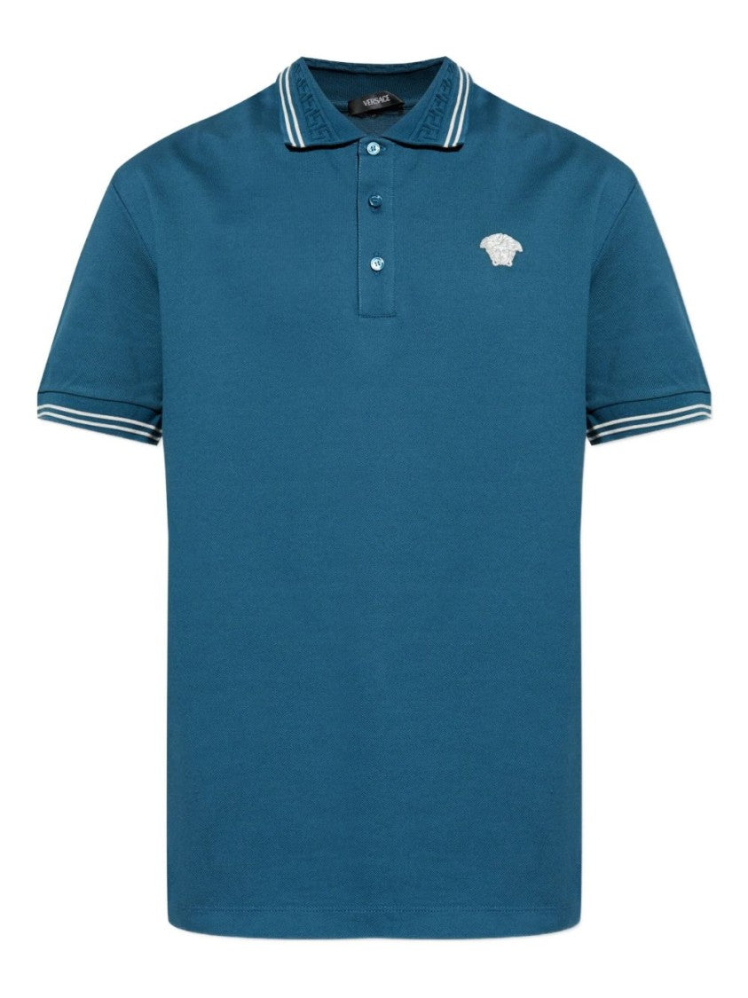 Versace Silk-Nylon Blend Polo Shirt With Contrasting Details