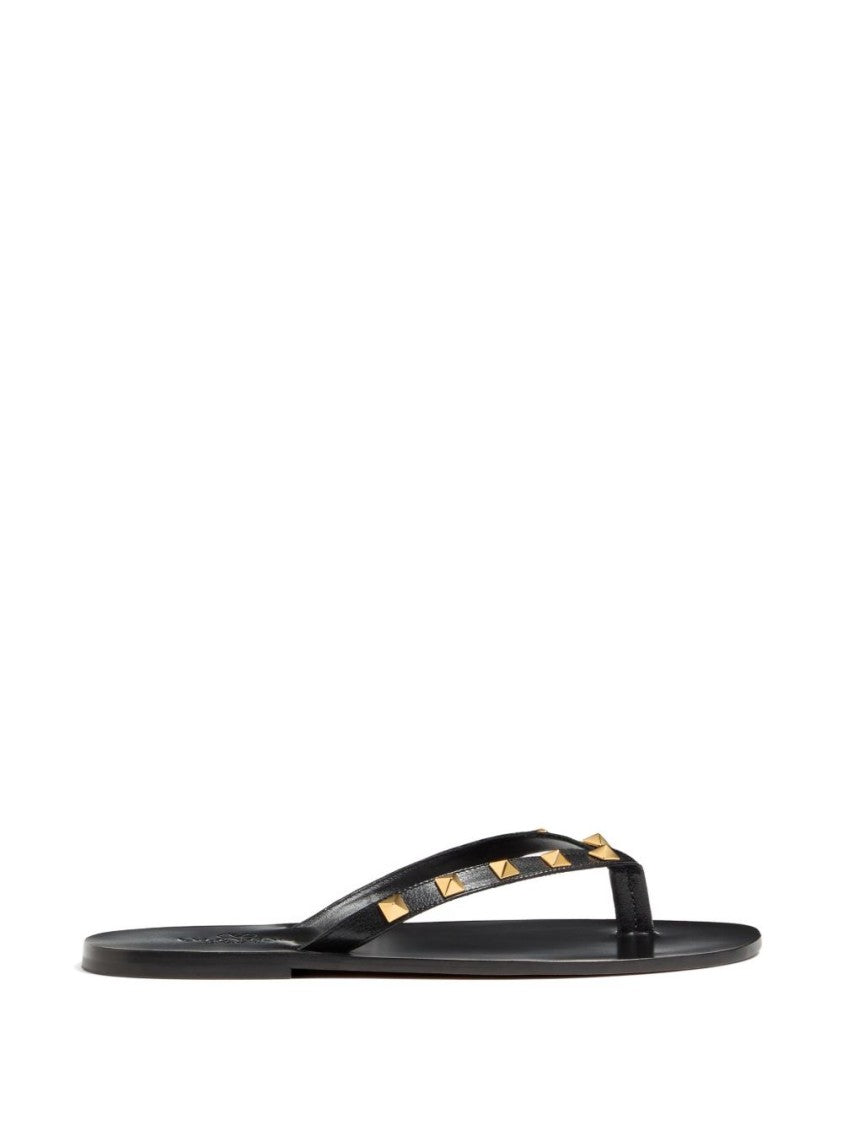Valentino Garavani Gold Rockstud Goatskin Flip-Flops Sandals