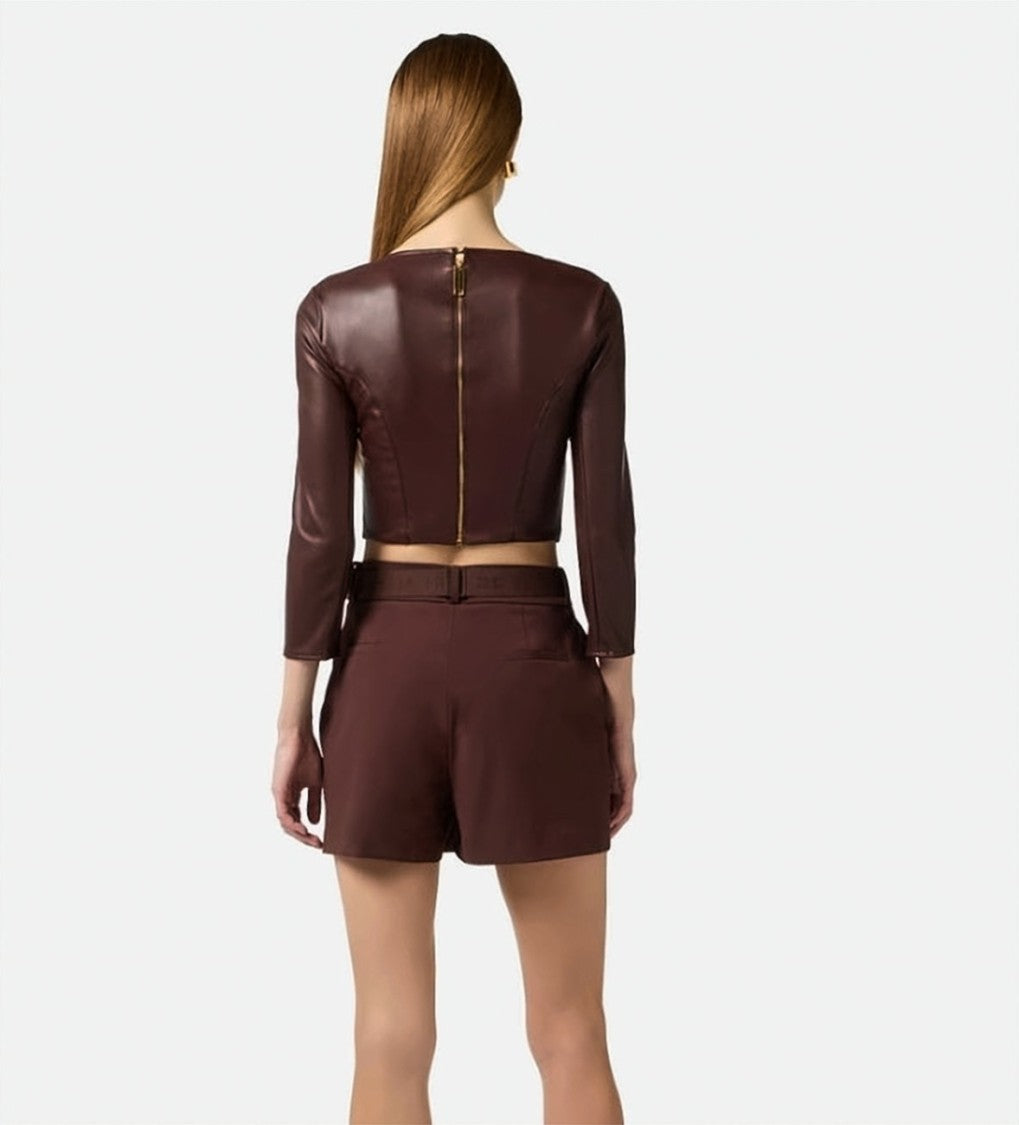 Elisabetta Franchi Nappa Effect Fabric 3/4 Sleeves Top