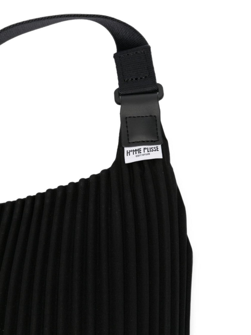 Homme Plissé Issey Miyake Pleated Black Bag With Adjustable Strap And Zippered Compartment