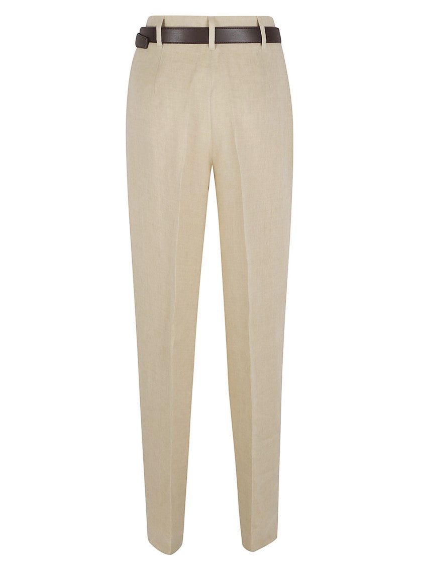 Max Mara Fluid Linen Trousers With High Waist And Tailored Pleats