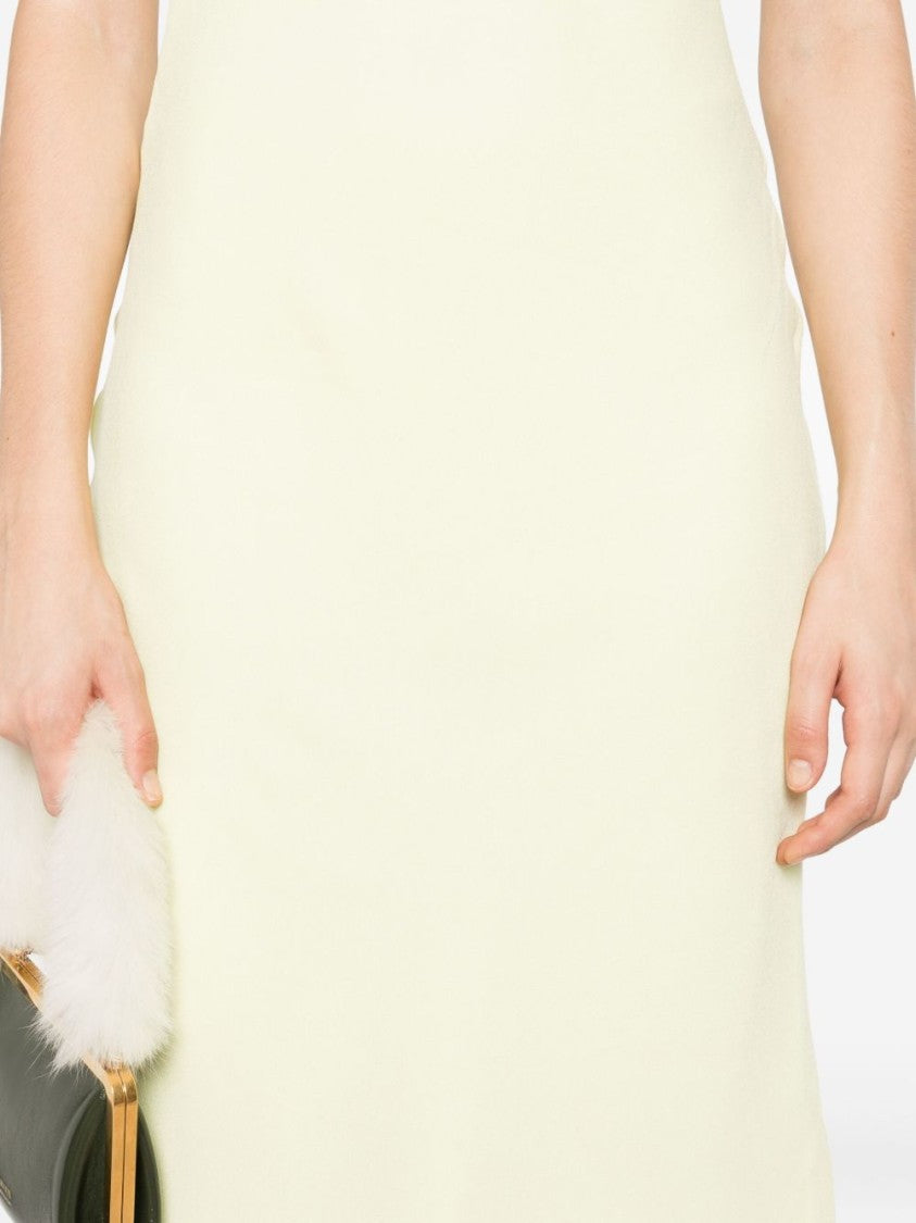 Self-Portrait Light Yellow Ruffled Midi Dress With Draped Neckline