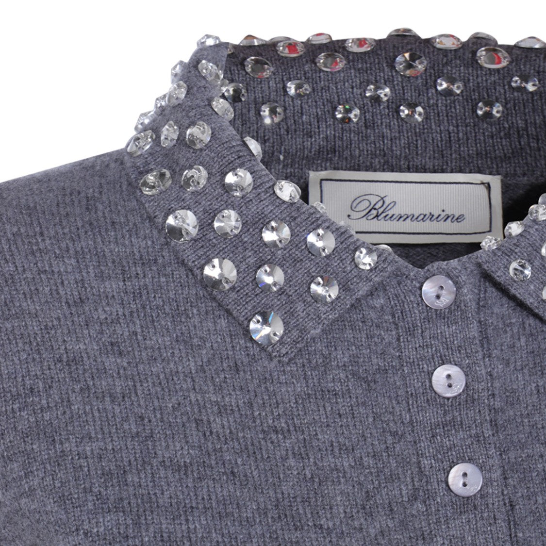 Blumarine Heathered Grey Sequin-Embellished Polo Shirt