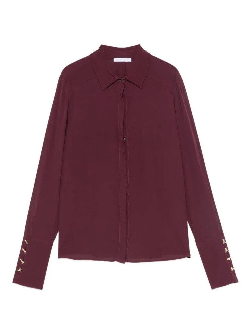 Patrizia Pepe Burgundy Viscose Shirt With Gold-Tone Accents